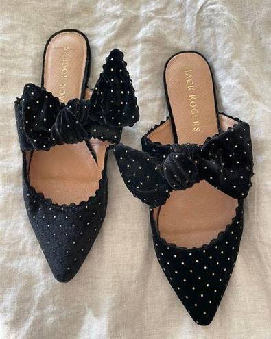 Jack Rogers Designer Shoes Black Velvet Bow Flats / Mules