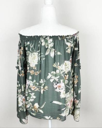 Chaser Green Floral Off Shoulder Bell Sleeve Top