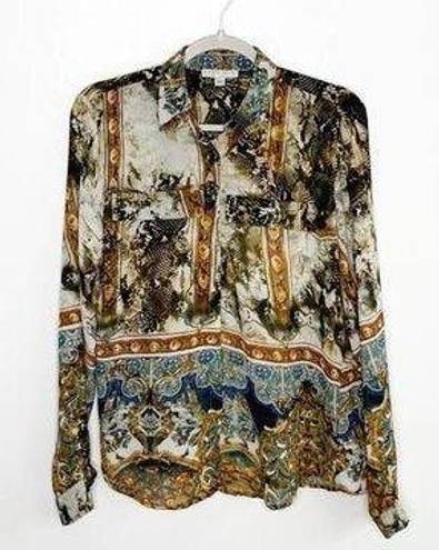 Alberto Makali  Mixed Print Button Up Blouse Size Medium