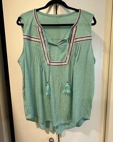 Style & Co  Embroidered Tasseled Knit Top Aqua Blue 1x