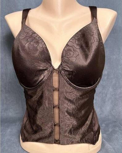 Second Skin Vintage Curvation Bustier Longline Bra 38D  Satin Brown Floral Y2K