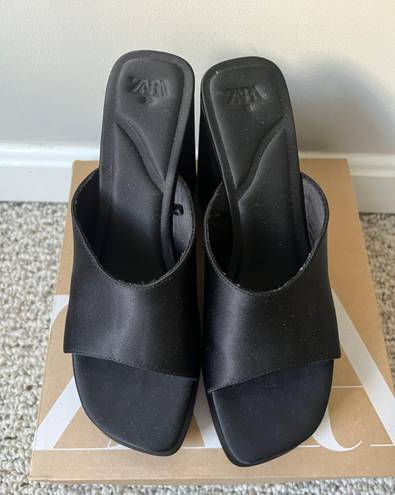 ZARA Black Platform Wedge Sandals Size 8.5