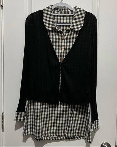 One Piece  gingham button up dress with cardigan