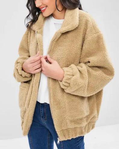 Zaful Fluffy Zip Up Winter Teddy Coat