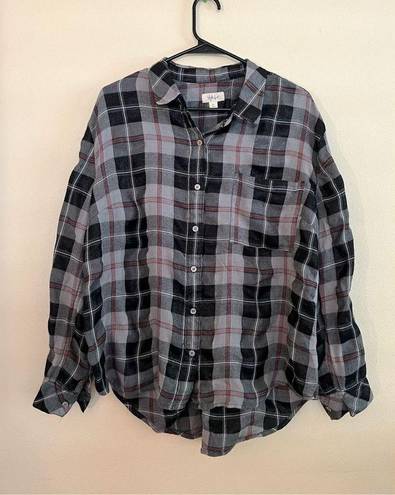 Style & Co  Boyfriend Black Gray Red Plaid Sparkle Plaid Button Down Shirt XL