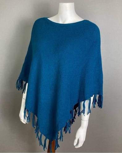 J.Jill  poncho fringe small-tall cotton blend spring fall cotton teal blue