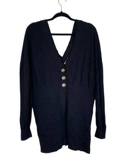 Good American NWT  Cardigan Sweater Size 3/4 L XL Ribbed Knit Black