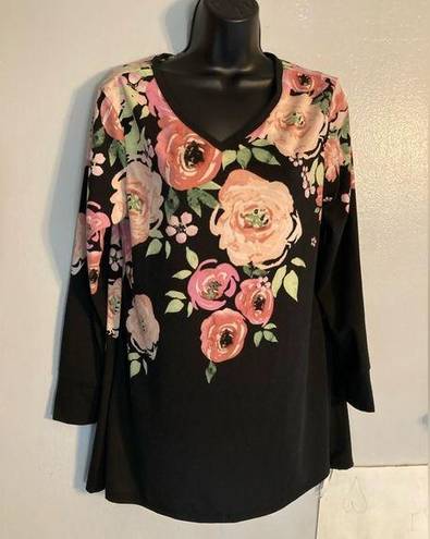 LuLaRoe  black floral long sleeve top