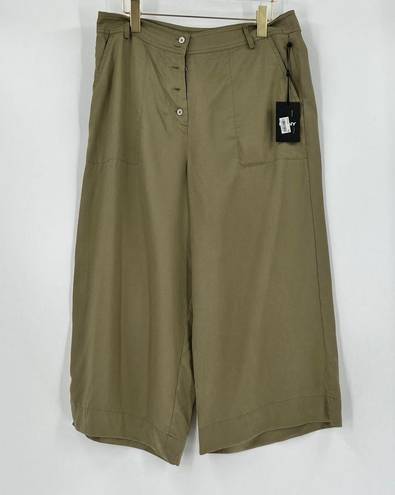 DKNY NEW  Button Front Wide Leg Crop Pant Capri Green Size 10