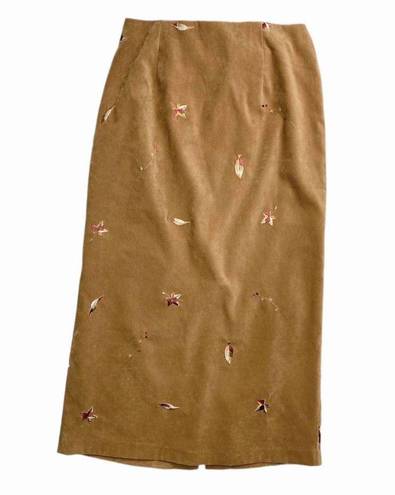 Coldwater Creek Retro  Brown Embroidery Bohemian Maxi Minimalist Skirt