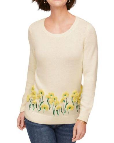 Talbots  Ivory Yellow  Floral Embroidered Sweater