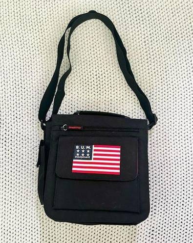 Equipment B.U.M  Black American Flag Flap Over Crossbody Slim Utility Messenger