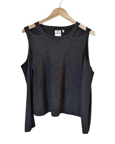 Good American  The Cold Shoulder Sweater Charcoal Gray Scoop Neck Sz 1 Small NWT