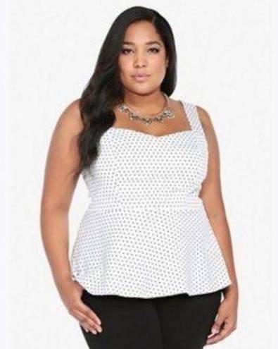 Torrid  Foil White Polka Dot Peplum Top Size 2x Retro Pin zip