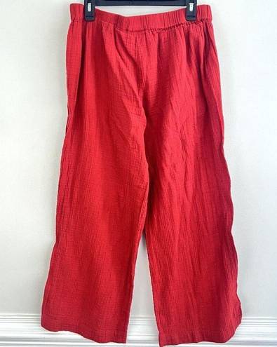 Wonderly  Red 100% Cotton Wide Leg Textured Stretchy Pants ~ Size Large