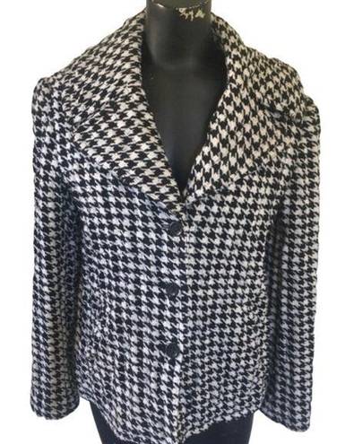 Jones New York  Houndstooth Wool-Blend Quilted Jacket in Black White