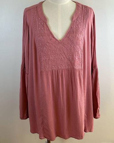 Torrid Crinkle Gauze Embroidered Long Sleeve Top Size 3