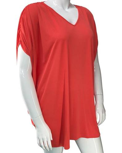 Natori  Womens Size S Top Oversized V Neck Slouchy Ruched Sleeves Coral Pink