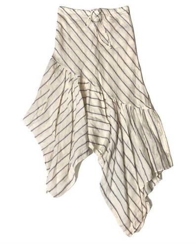 LUCHA the Label Linen Handkerchief High Low Stripe Cream Beige Skirt Sz 4 Tan