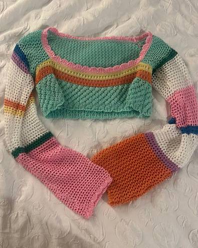 Colorful Cropped Crochet Sweater Multiple