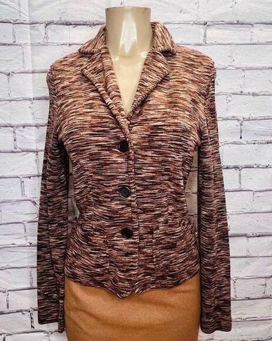 Magaschoni  Womens Brown Notch Lapel Textured Single Breasted Blazer Size Medium