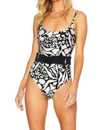 Beach Riot Anthropologie  Julia Belted One-Piece Swimsuit Black White Size XS NWT