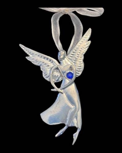 American Vintage Birthstone Pewter Angel BROOCH PIN Ornament Pendant September Sapphire Crystal