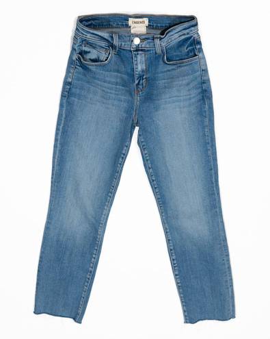 L'AGENCE  Sada High Rise Cropped Slim Cotton Stretch Denim Jeans Reservoir Wash 