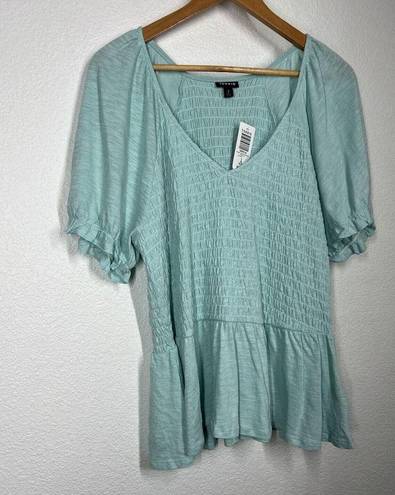 Torrid  2 Smocked Babydoll Top 2X Cotton Modal Slub Canal Blue