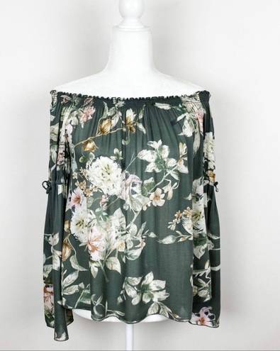 Chaser Green Floral Off Shoulder Bell Sleeve Top