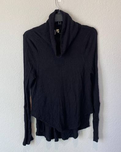 We The Free Black Thermal Waffle Knit Cowl Neck Sweater