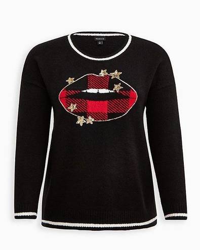 Torrid Plus Size 4X Crew Neck Long Sleeve Pullover Sweater Star Lips Black New