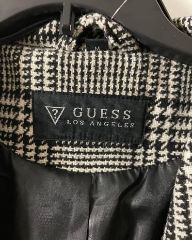 GUESS Glen Plaid Detail Skirt Wool Blend Coat