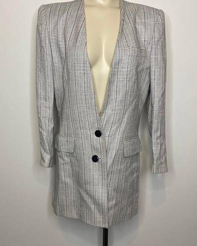 Houndstooth Sasson Blazer Jacket 8 Herringbone  Knit V-Neck Business Casual Chic