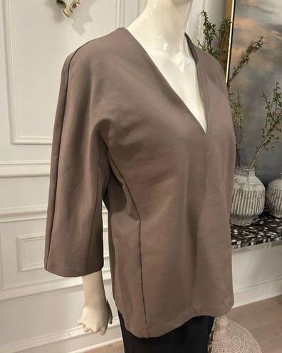 Oak + Fort  Structured Knit Blouse in Taupe