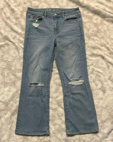 American Eagle  Stretch Hi Rise Kick Crop Jeans Size 10 Distressed