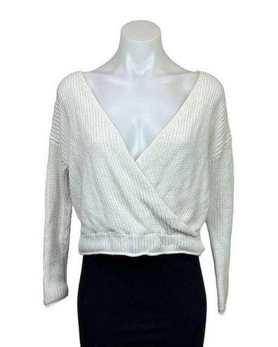 The Moon  & Madison White Cotton Wrap Plunge V-neck Knit Cut-out Sweater Top Size S