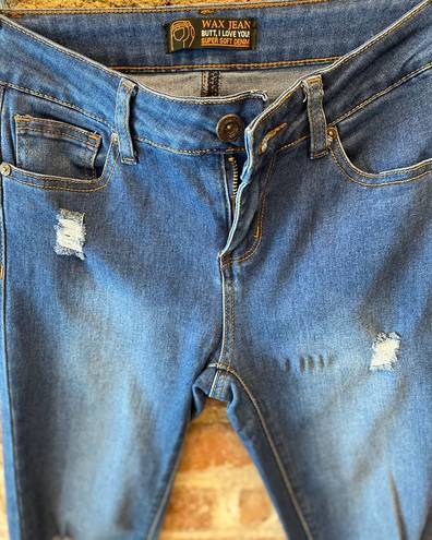 Wax Jean Butt I Love You Distressed Skinny Jeans Blue Size 2