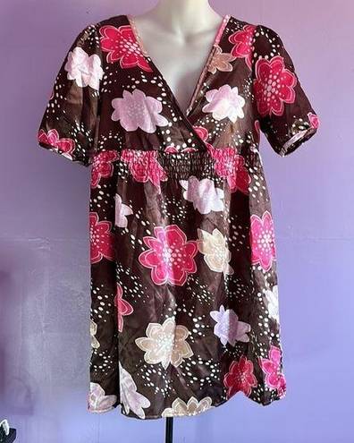 belle du jour  Pullover Brown Satin Floral Dress Size Medium