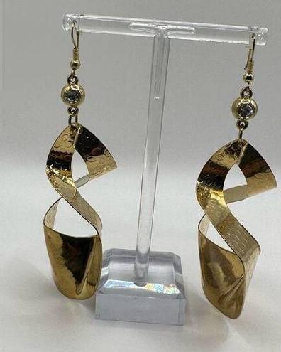 Twisted Golden Copper Toned Hammered Dangle  Earrings