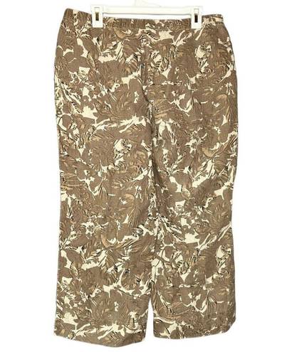 J.Jill  Love Linen 100% Linen Brown Leaf Printed Crop Pull On Pants Size Medium