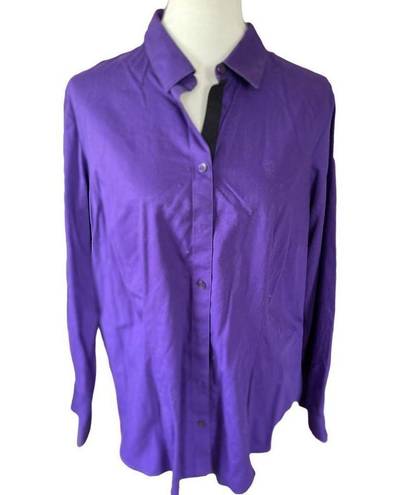 Coldwater Creek  No Iron Deep Purple Button Down Collared Long Sleeve Fitted Blou