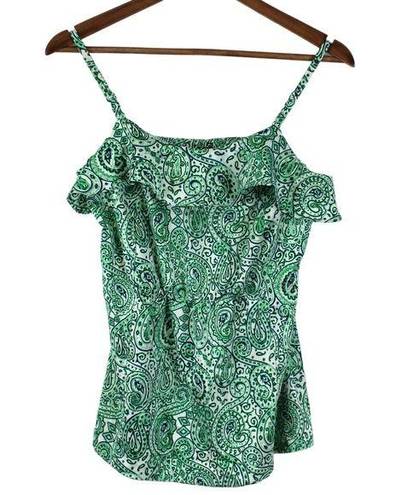 Tommy Hilfiger  Womens S Paisley Ruffled Tank Top Green Blue Preppy Boho Feminine