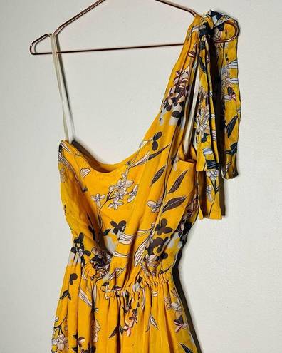 Shoshanna  Women's Yellow 100% Silk Carmela One Shoulder Floral Dress Size 12