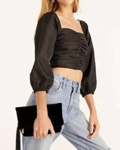 J.Crew  Ruched Puff Sleeve Sweetheart Neck Crop Top Black 10