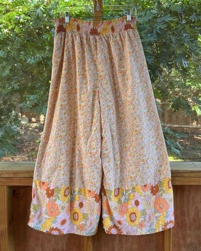 American Eagle  Women's Yellow Floral Wide Leg Pull On Pants Size XL