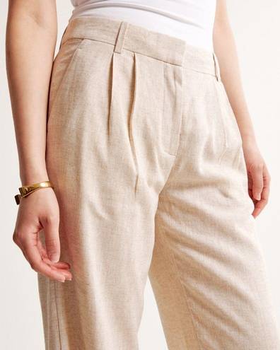 Abercrombie & Fitch Abercrombie Linen-Blend Tailored Wide Leg Pant in Light Beige