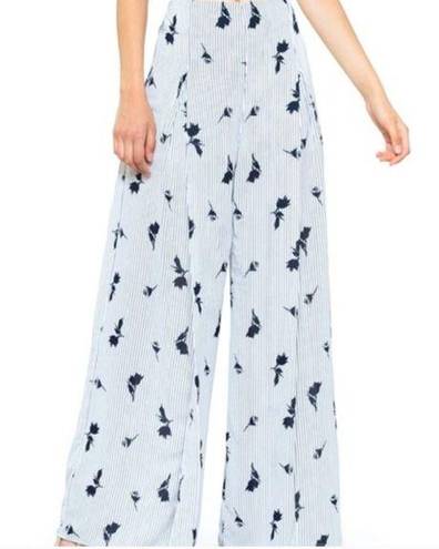 The Room Striped High Slit Pants Flowy Flowing Skirt-like Boho Blue White size L