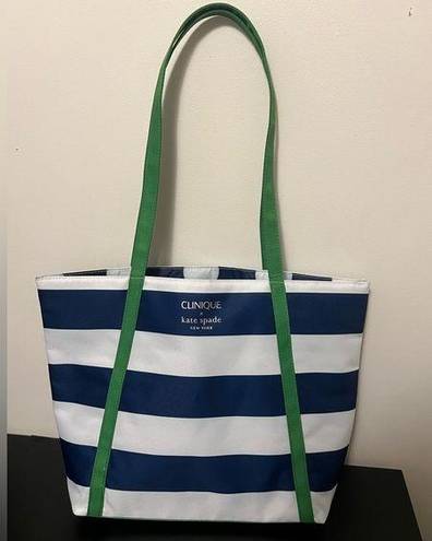 Kate Spade Clinique x  Tote Bag NWT Lined Navy White Stripe Nautical Summer