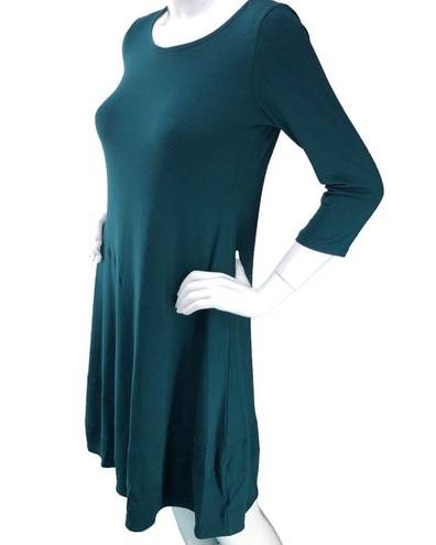 Eileen Fisher  Size XS Fit and Flare Dress Teal Jersey Knit Stretch 3/4 Sleeve